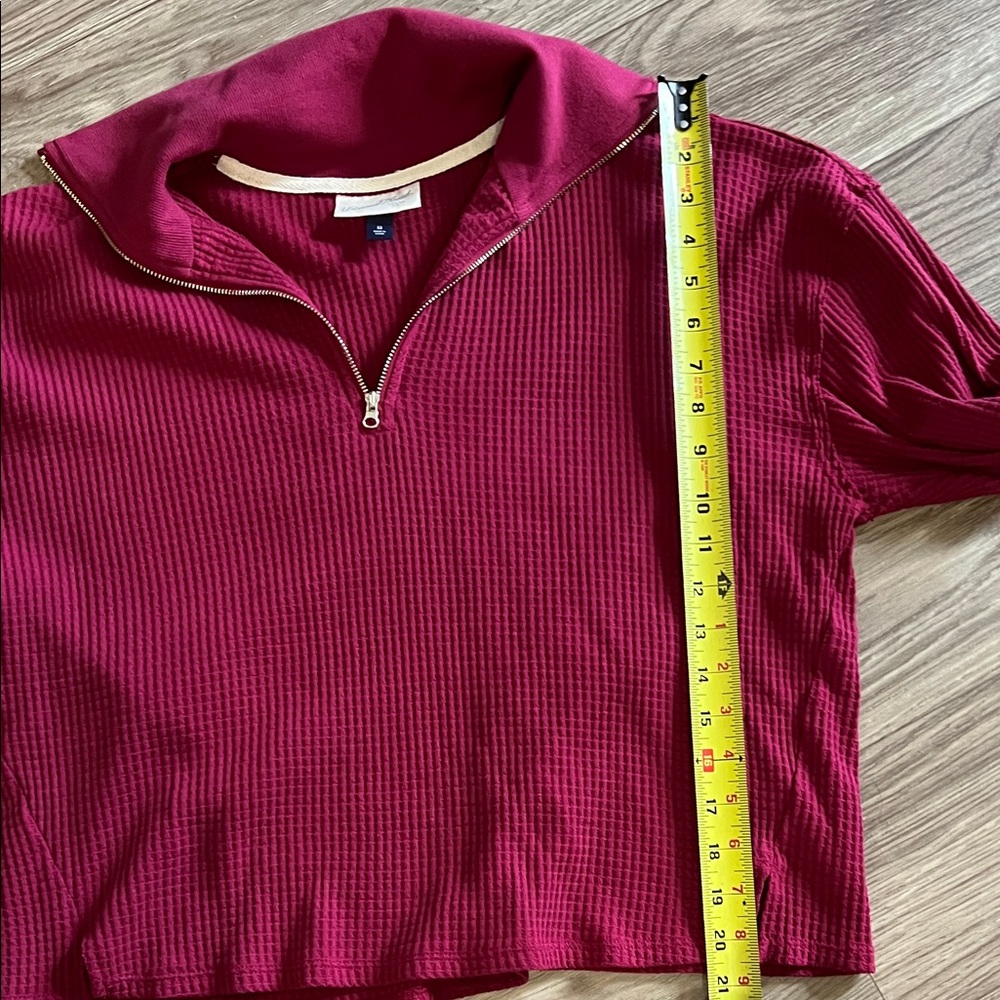 Universal Thread Women’s M Waffle Knit Maroon 1/4 Zip-Up Sweater - Picture 3 of 7